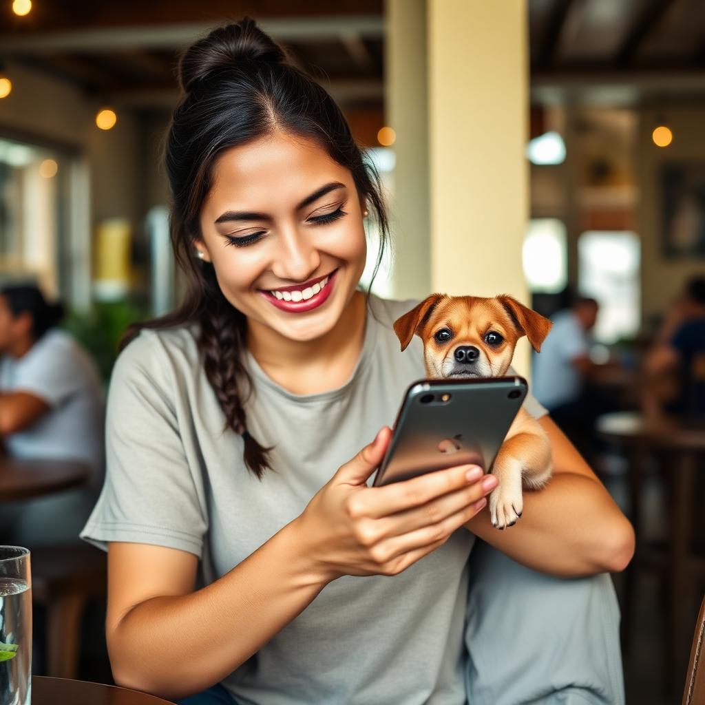 Cliente feliz revisando su cámara